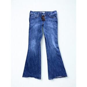 Vintage Y2K Low Waisted Lace Up Bootcut Jeans Express Mid Wash Mall Brand